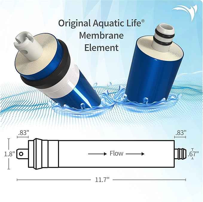 AQUATICLIFE 50 GPD Membrane Filter Replacement Cartridge for Reverse Osmosis Deionization Water Filtration Systems RO/RODI Filter Units, 1.7"x11.75"