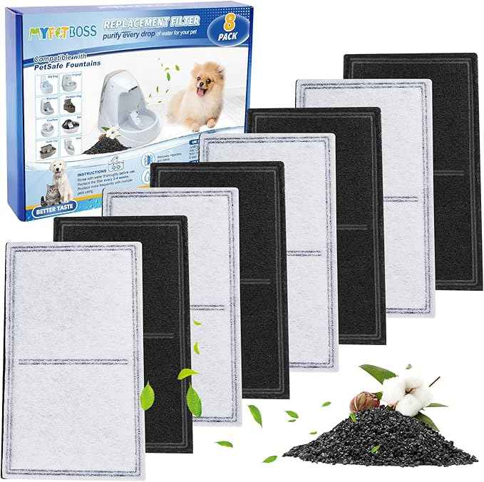Cat Water Fountain Filter Replacement, 2-Chamber Pet Fountain Filters for Drinkwell Pet Fountain, Charcoal Dog & Cat Water Filter, 8PCS Replacement Carbon Filters for Petsafe Water Fountain