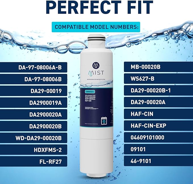 Mist HAF-CIN/EXP Refrigerator Water Filter Replacement for Samsung DA29-00020B, DA29-00020A, Kenmore 46-9101 – NSF 42 & 372 Certified – 3 Pack