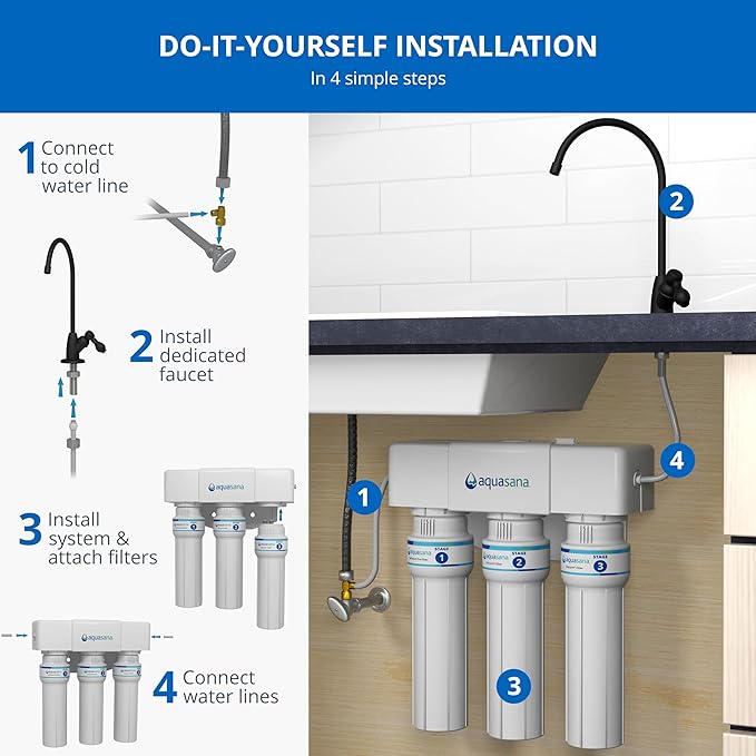 Aquasana Under Sink Water Filter | 3-Stage Max Flow Filtration | Reduces up to 99.99% of PFAS, Lead, Chlorine, & More | Under Counter Drinking Water Filter | Oil-Rubbed Bronze Faucet | AQ-6300M-ORB