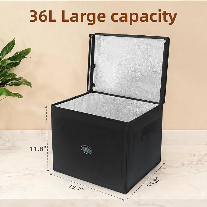 Large UV Sanitizer Box, 36L Portable Sanitizing and Cleaning Machine with 3-Level Timer, Foldable UV Cleaner Box for Household Use Like Phone, Towel, Key, Etc. Ozone Free