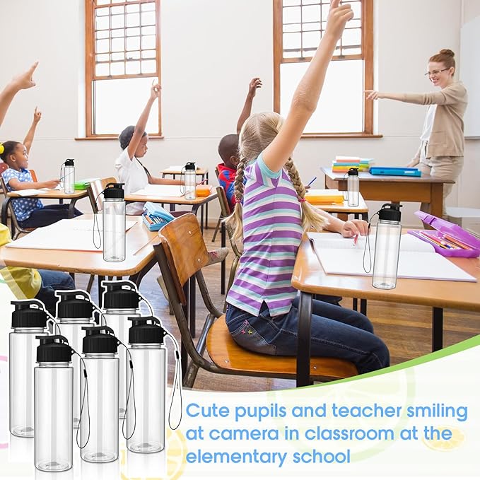 Maxcheck 30 Pieces Water Bottle Bulk 17 oz Plastic Sports Water Bottles Bulk with Handle Strap Lightweight Leakproof Drink Flip Top for Adults Fit Gym(Classic Style,Black)