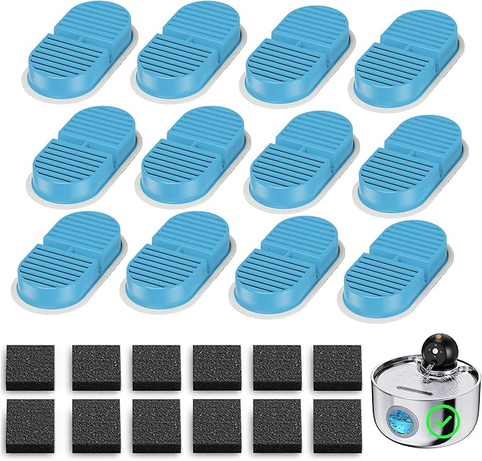 Cat Fountain Filter Replacement: Wireless Pet Water Fountain Filters - 24 Filters for Cordless Cat Drinking Fountain - 12 Pack Carbon Filters + 12 Pack Sponges Filters (6-Month Supply)