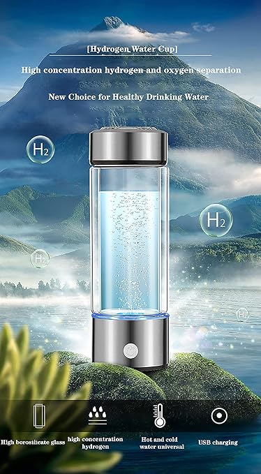 Hydrogen Water Bottle, High-Concentration Up to 1100-1600ppb, Portable USB Rechargeable Anti-Oxidation and Anti-Aging Hydrogen Water Generator