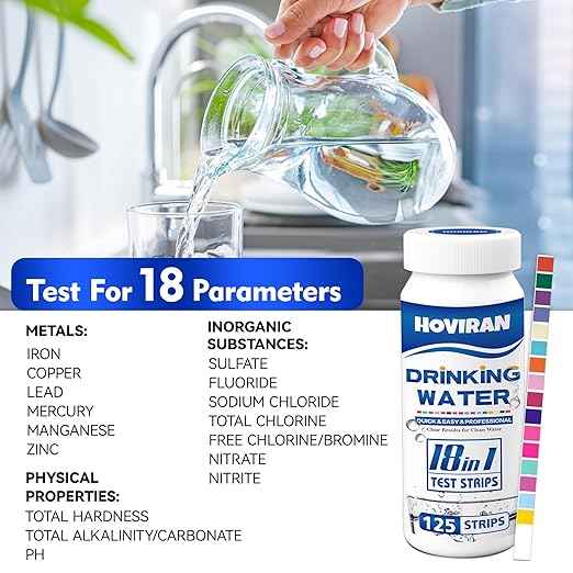 Water Testing Kits for Drinking Water,125 ct Drinking Water Test Strips,Home,Well Water Testing Kit for Lead, Water Hardness,Iron,Copper,Heavy Metal,Chlorine,Nitrate and More