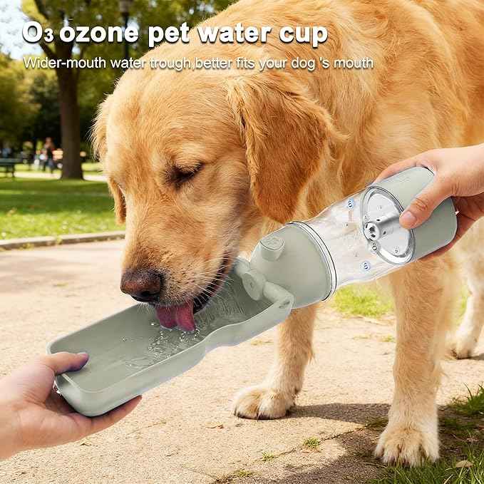 Portable Dog Water Bottle with Ozone Purification - Active Oxygen Puppy Water Bowl & Dispenser for Travel, (A-013B-white)