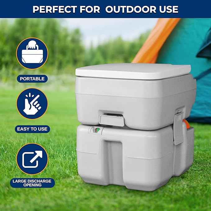 SereneLife 5.2 Gal Portable Camping Toilet For Adults, 100+ Flushes, Porta Potty Camp Toilet with Detachable Waste Tank, Level Indicator, Carry Bag, Suitable for Camping, Hiking, and Boating