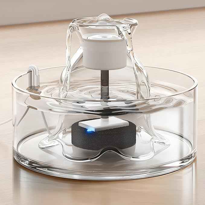 Glass Cat Water Fountain, 2.7L/91 oz Ultra-Quiet Pet Fountain, Automatic Water Dispenser for Cats & Small Dogs, Spill-Resistant Pet Water Bowl, BPA-Free, Includes 2 Filters, Effortless to Clean