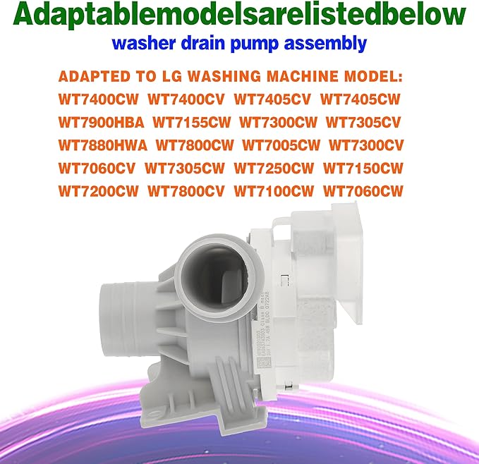 Upgraded AHA75673404 AHA75673402 Washer Drain Pump Assembly for LG Washing Machine Drain Pump Replace AP6978814 PS12748410 WT7405CW WT7250CW WT7405CW 2 Year Guarantee