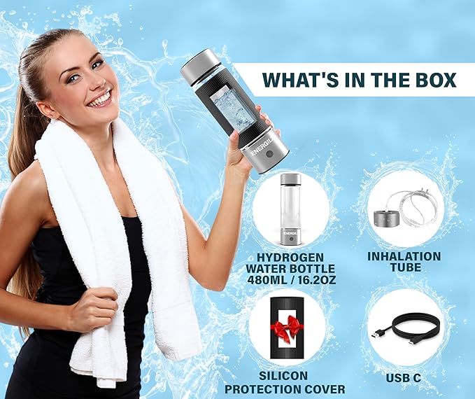 Gold+Silver Hydrogen Water Bottles – 16 oz, SPE & PEM Hydrogen Ionizer Water Bottle, 3000 ppb, Silicone protection Hydrogen Water Generator