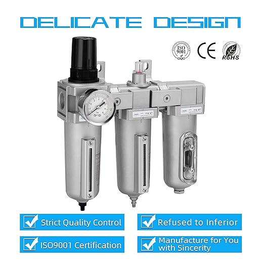 NANPU 3/4" NPT Industrial Grade 3 Stage Air Drying System - Particulate Filter, Coalescing Filter, Desiccant Dryer & Air Regulator, Metal Bowl, Auto Drain, Suitable for Paint Spray＆ Plasma Cutter - AquaVibe