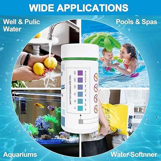 Water Hardness Test Kits - Hard Water Test Kits for Drinking Water Well Hot Tub Spa Swimming Pool Dishwasher Water Softener - Quick & Accurate Water Hardness Test Strips for Calcium, Magnesium
