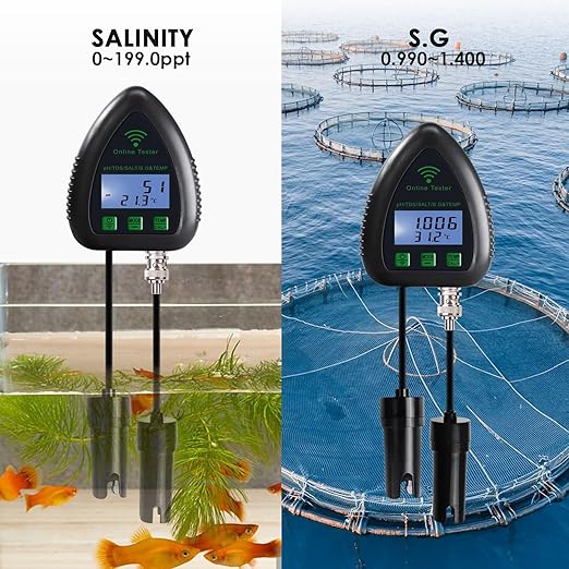 5 in 1 pH TDS SG Temp Salinity Tester Datalogger Water Quality Tester for Aquarium Aquaculture Pond etc Smart Remote Monitoring
