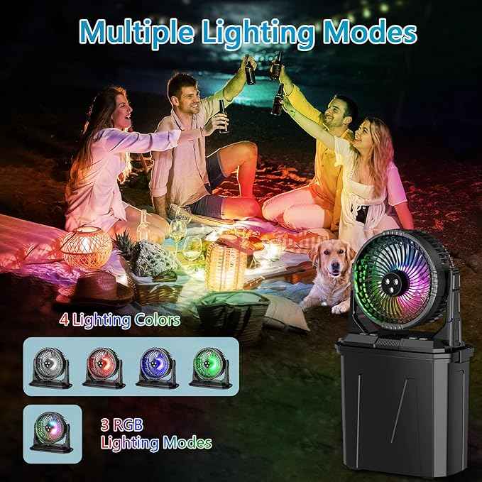 GHORA Portable Misting Fan with 9L Water Tank & 20000mAh Battery, Remote Control, 4 Speed Levels, 4 Misting Modes, RGB LED Lights - Indoor/Outdoor Cooling Fan for Camping, Patios, Garden, Travel