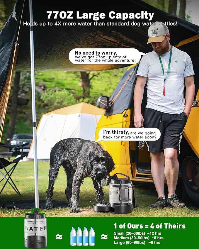 77oz Large Dog Water Bottle Travel - Portable Dog Travel Water Dispenser with Bowl, Ideal for Travelling, Hiking, Camping, Parks, Outdoor, Black