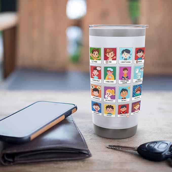 Autism Communication Cards Kids Emotions Speech Therapy AAC Stainless Steel Insulated Tumbler