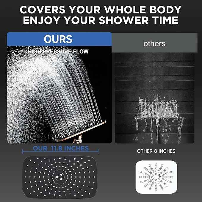 Veken 11.8" Rain Shower Head with Handheld, High Pressure Handheld Shower with Multi Spray Modes, Rainfall Combo with Metal Extension Arm, Detachable Dual Showerhead, Bathroom Decor, Rose Gold