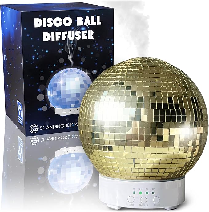 Disco Ball Diffuser Rotating - 300 ML Mirror Ball Oil Diffuser, Essential Oils Diffusers for Home, Novelty Mirrorball Ultrasonic Diffuser for Bedroom | Aromatherapy Diffuser for Large Room Gold