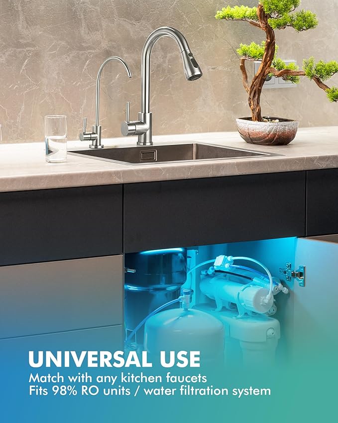 VFAUOSIT Water Filter Faucet, Drinking Water Faucet for Kitchen Sink Fits Most Reverse Osmosis or Water Filtration System, Lead-Free Stainless Steel Non-Air Gap RO Faucet Brushed Nickel for Bar Sink