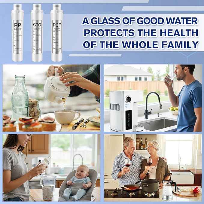 3 Pack Water Filter Replacement Compatible with Bluevua RO100ROPOT, Water Filters Set, 1 PP, 1 CTO, 1 PCF, Improved Drink Quality, Easy to Replace for Household Daily Use Drinking