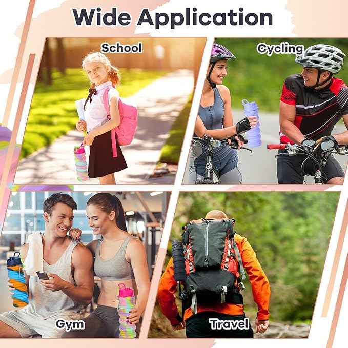 Sunnyray 14 Pack Collapsible Water Bottles Travel 17oz Silicone Portable Foldable Bottles Leak Proof Reusable Sports Cups with Clip for Camping Hiking Cycling Outdoor(Dark Color)