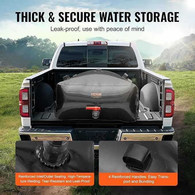 VEVOR 540L/142.7 Gallon Water Storage Bladder, RV Water Tank, 1000D PVC Collapsible Water Storage Containers, Large Capacity Soft Water Bag, Portable Water Bladder, Fire Prevention, Camping, Emergency