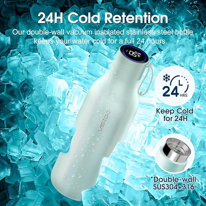 VSITOO 33oz Smart Self Cleaning Water Bottle，Insulated Water Bottle with Stainless Steel, BPA-Free, AI Self-Clean, 30-Day Battery, Magnetic Charging for Travel, Gym or Office, Blue