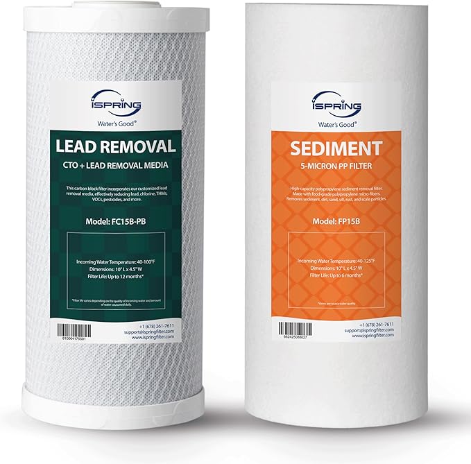 iSpring F2WGB21BCPB 10" x 4.5" Whole House Water Filters for WGB21B Series Water Filter Systems, includes Sediment and Lead-Removal Filters