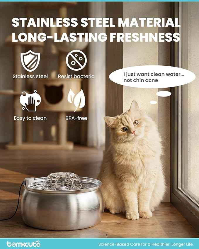 Tomxcute Cat Water Fountain, 4.0L/135oz Stainless Steel Cat Water Fountain, Flower Design, Ultra-Quiet Pump, Includes 3 Replacement Filters, for Cats and Dogs