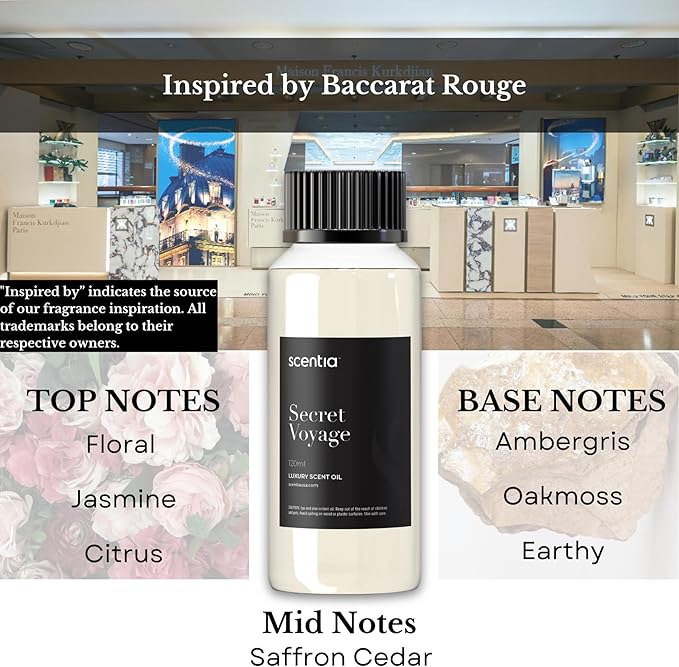 Hotel Diffuser Oil Inspired by The Baccarat Hotel - 120 mL 4.06 fl oz -HVAC,Cold Air & Ultrasonic Diffuser Oil,Fragrance Oil Blend- Secret Voyage, Mothers Day Gift