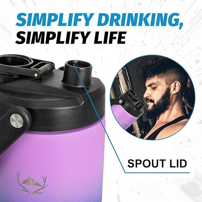 NATURE PIONEOR 64 oz Insulated Water Bottle - Double Vacuum Stainless Steel Half Gallon Water Jug with Holder/Carrier, Wide Mouth, Outdoor Sports, Hiking, Camping, Gym