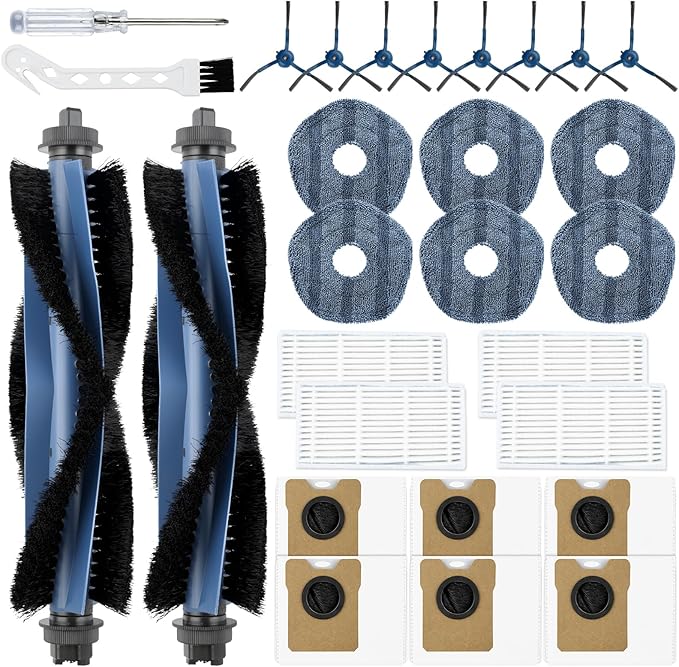 28 Pack C20 Omni Replacement Parts Accessories for Eufy C20 Omni Robot Vacuum Kit, 2 Roller Brush, 4 HEPA Filters, 6 Mop Pads, 6 Dust Bags, 8 Side Brushes,1 Cleaning Brush 1 Screwdriver - AquaVibe