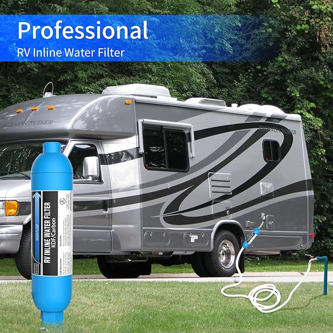 Lifefilter RV Inline Marine Water Filter, Reduces Chlorine, Bad Taste&Odor for RVs,NSF Certified with Flexible Hose Protector (Pack of 4)