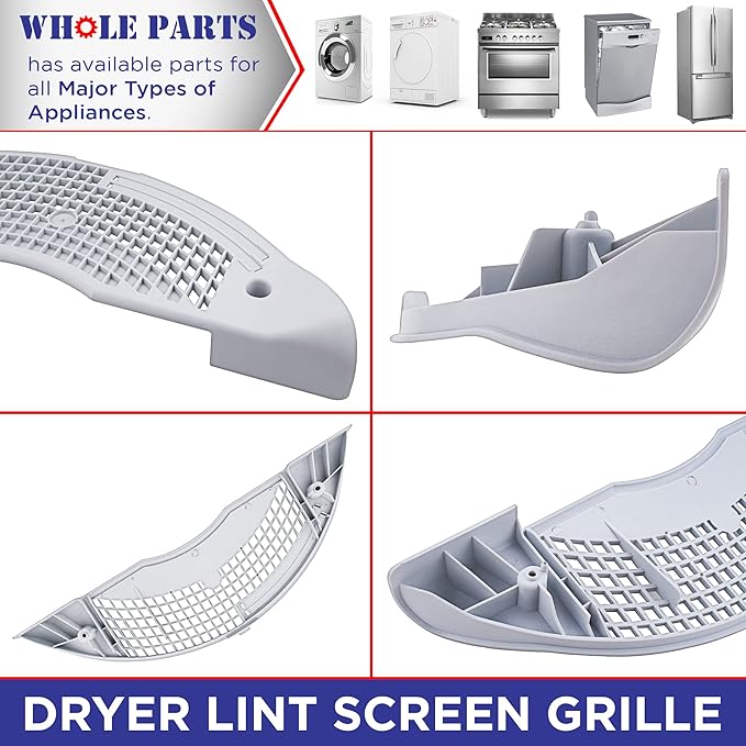 Whole Parts Dryer Lint Screen Grille Part # W11117302, Replacement Cover Compatible With Some Whirlpool, Kenmore, Maytag Dryers - Replaces 8544723, W10685670, & WP8544723 Models - 2 Yr Warranty