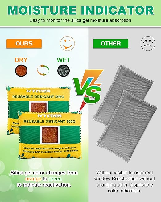 4 x 500g Rechargeable Silica Gel Car Dehumidifier, Moisture Absorber with Transparent Indicator Window, Reusable Desiccant Packs for Closet, Basement, Gun Safe, RV,Garage & Storage