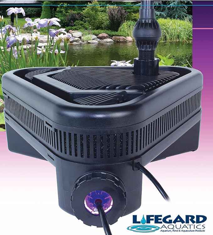 Lifegard Aquatics ALL-IN-ONE Pond Filter System with Quiet One – Double Capacity – For Cleaning 1500 Gallons Pond – Includes 758 GPH Pump, Fountain Heads, Ultraviolet Sterilizer, Mechanical Filtration