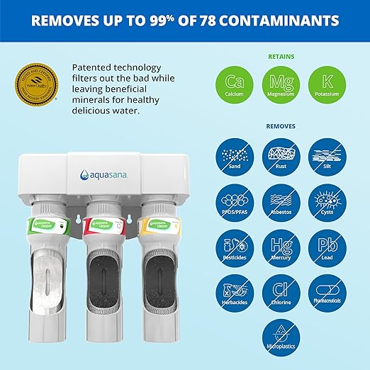 Aquasana Under Sink Water Filter System - Reduces PFAS, Lead, & Chlorine in Drinking Water - Under Counter Claryum Filtration for Kitchen - 3-Stage Max Flow - Chrome Faucet - AQ-5300+.56