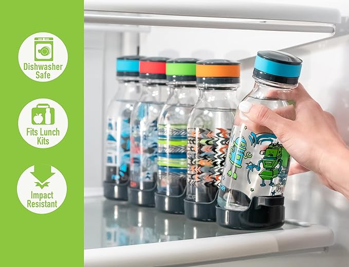 REDUCE WaterWeek Reusable Water Bottle Set, 20oz - Plastic Reusable Water Bottle Set of 5, Plus Fridge Tray - BPA-Free, Leak Proof Twist Off Cap - Score