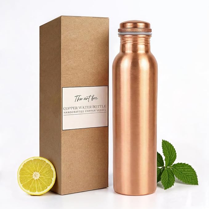 THE ART BOX Pure Copper Water Bottle 34 oz (1000 ml) – Lab Tested, Leak-Proof Ayurvedic Copper Bottle for Drinking Water, BPA-Free, Eco-Friendly, Handcrafted for Daily Hydration & Wellness