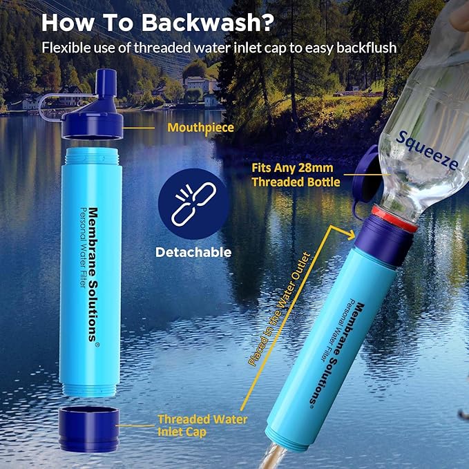 Membrane Solutions Upgrade 5 Stage Water Filter Straw 4 Pack and Gravity Water Filter Pro 6L, 0.1-Micron Versatile Water Purifier Survival Gear and Equipment for Group Camping Emergency