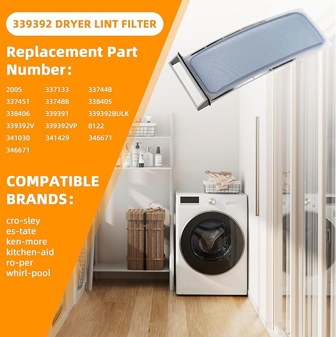 AMI PARTS 339392 339392V Dryer Lint Filter Case Screen Replacement Parts Fit for whirl-pool, ken-more - Repalce 337133, 337448, 337451, 337488, 338405, 338406, 339391, 341030, 341429, 346671, etc