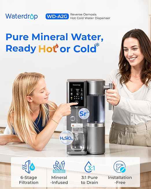 [Mineral] Waterdrop WD-A2G Countertop Reverse Osmosis System Water Filter,Hot and Cold RO System,6 Temperature Settings,3:1 Pure to Drain,6-Stage,Portable Pure Water Tank
