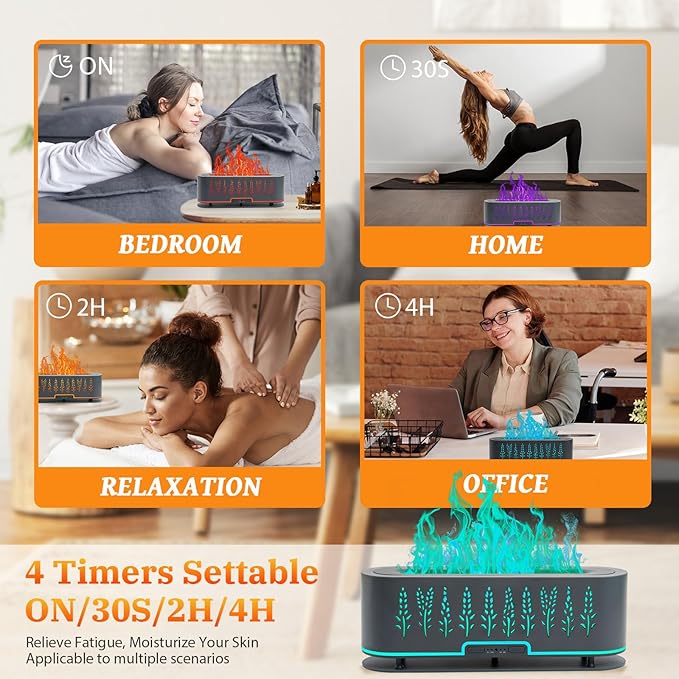 Essential Oil Diffusers, Flame Air Diffuser, 200ml Aromatherapy Diffuser with 2 Mist Mode 4 Timer Up & Waterless Auto-Off Protection for Bedroom Home, Office(Wheat-Gray)