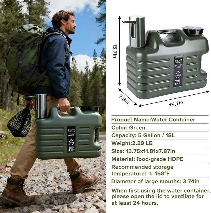 5 Gallon Camping Water Jug with Foldable Auto Pump, BPA-Free Leak-Proof Camping Water Container with Spigot, Type-C Rechargeable, Portable Water Storage Tank for Hiking, Outdoors & Emergency Use