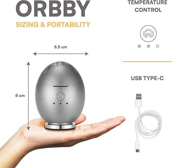 Orbby Aroma Diffusers for Home | Small Incense Burner : Waterless Cordless Electric Car Scent Air Freshener for Room Office Travel Diffueser -Non Toxic,Timer Automatic Difusor de Aromas para Casa