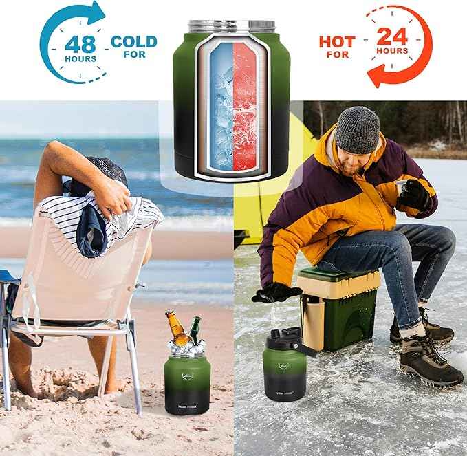 NATURE PIONEOR 84 oz Insulated Water Bottle - Double Vacuum Stainless Steel Water Jug with Holder/Carrier, Wide Mouth, Outdoor Sports, Hiking, Camping, Gym