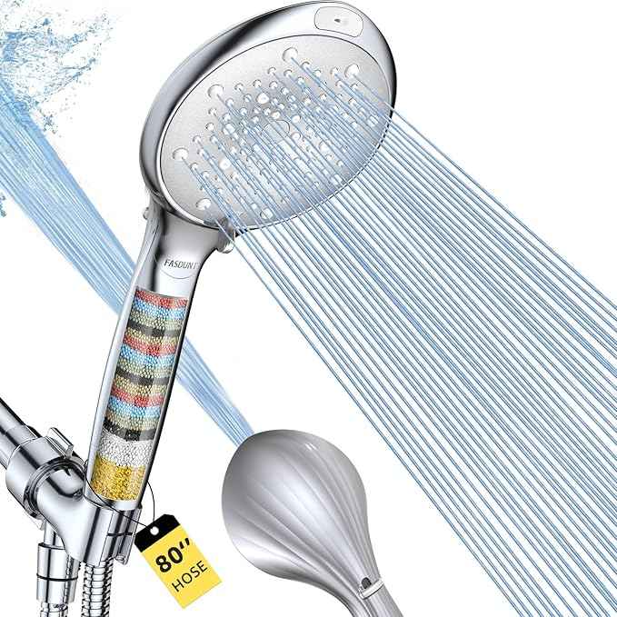 FASDUNT Shower Head with Handheld, High Pressure 8-Mode Filtered Shower Head with 80" Extra Long Stainless Steel Hose & Adjustable Bracket, Built-in Filter for Hard Water -Remove Chlorine, Chrome