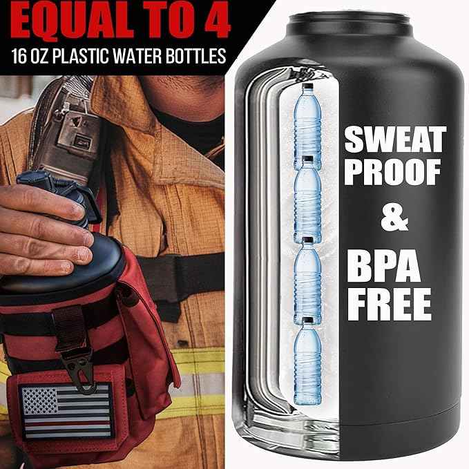 Iron Infidel Battle Bottle - Half Gallon Insulated Water Bottle with Paracord Handle, Large 64 oz Stainless Steel Water Jug with Rugged, Removable Sleeve for Keys, Wallet & Phone (Red Line 2 Liter)