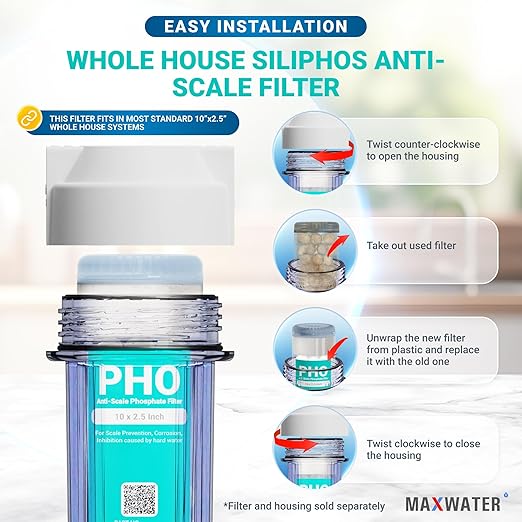 Max Water Siliphos Anti-Scale Filter Media 5-Pound Bag 5 Lbs with Clear Housing