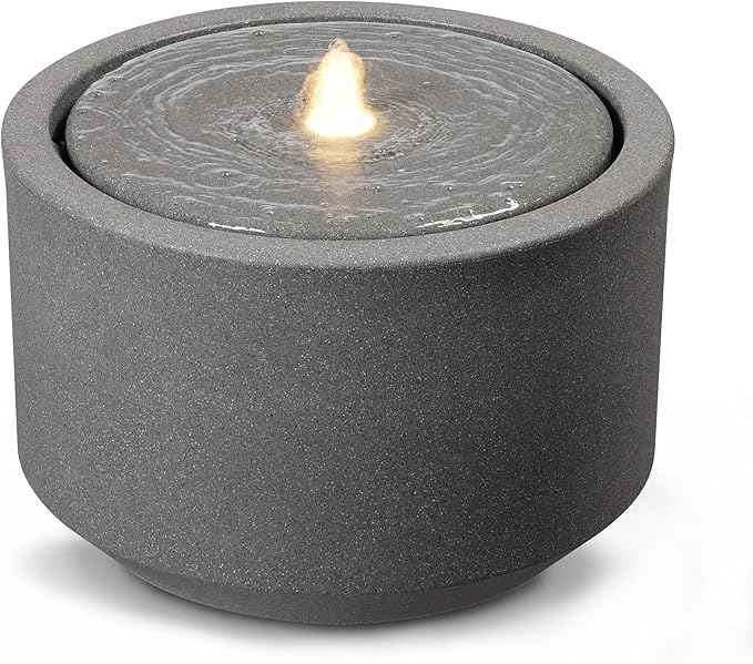 10.23” H Outdoor Water Fountain Made with Eco-Friendly Recyclable Materials, Polyethylene Round Bubbler Water Fountain Outdoor, Garden Decor with LED Light for Patio, Porch, Backyard